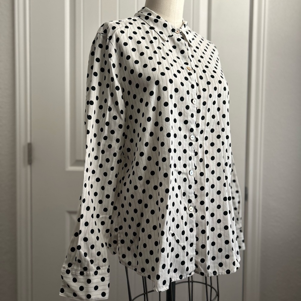 Foxcroft black white Polka Dot Blouse 14